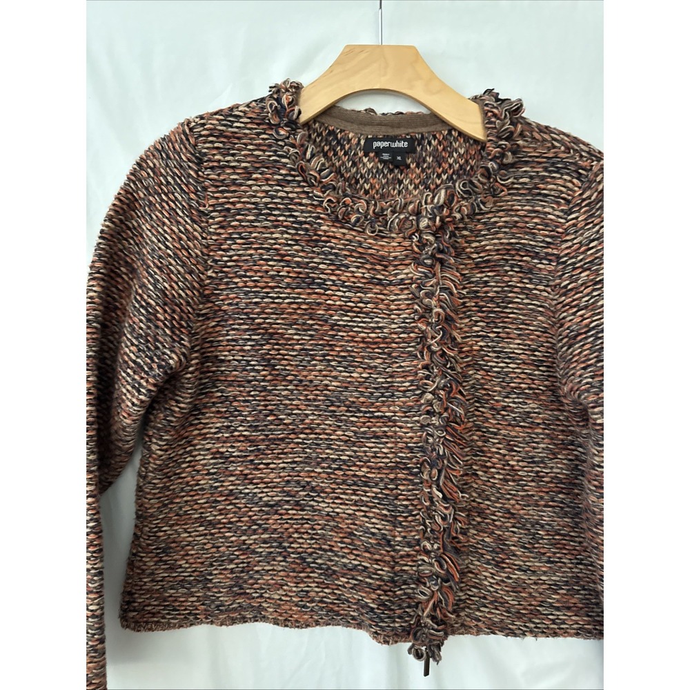 SWEATER/CARDIGAN/JACKET W/FRINGE RUST BROWN TAN XL ZIP UP‎ WOOL BLEND